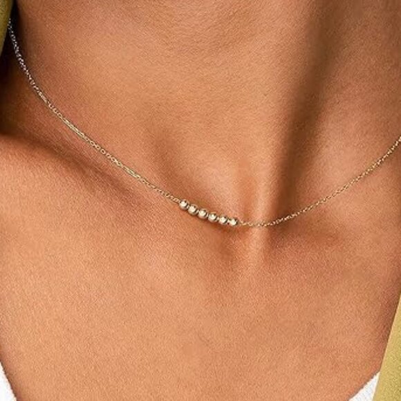 Neiman Marcus 14k Gold Filled Six Bead Choker Necklace - Picture 1 of 4